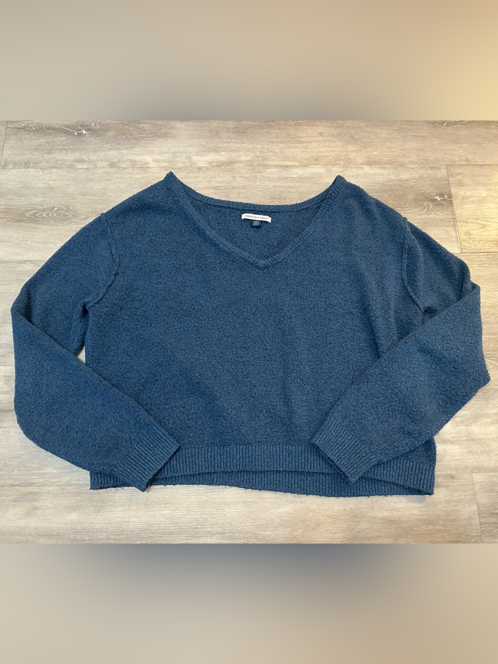 American Eagle Outfitters Women's Navy V-Neck Long Sleeve Sweater, Small